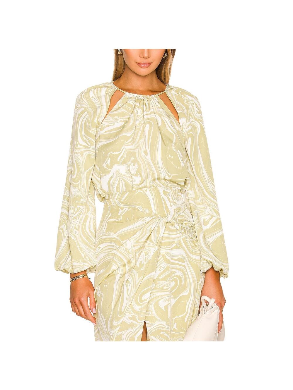 Simkhai Printed Green Tia Tie Neck Blouse Size M